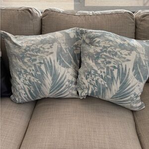 Pottery Barn set of 2 Blue and Cream and gray Throw Pillow covers
